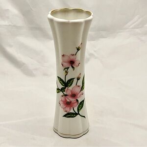 Lefton Bud Vase China Hand Painted Pink Dogwood Flowers #06219, Vintage 1987